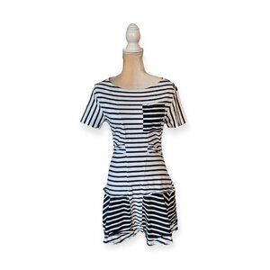 Derek Lam 10 Crosby Striped T Shirt Dress Size S Small Black and White Mini